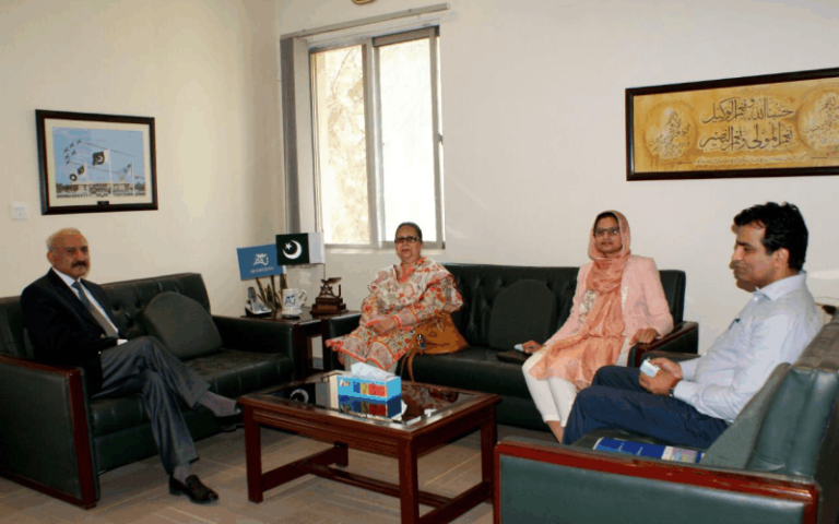 Dr. Aliya Hashmi Khan, Patron in Chief, Capacity Analytics and Air Marshal Javaid Ahmed, HI(M) (RETD) Vice Chancellor Air University discussing Academia Industry Linkages at Islamabad on June 8, 2021