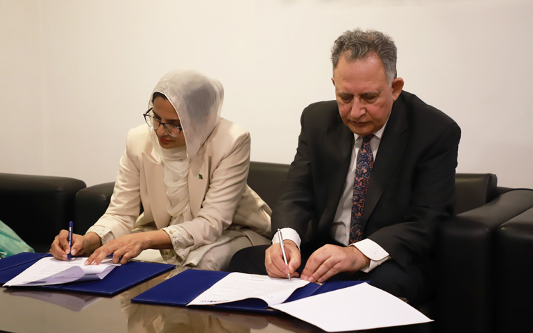 Ms. Tayaba Batool, CEO Capacity Analytics and Dr. Eatzaz Ahmad, Dean of Social Sciences Iqra University signed MoU to establish Academia Industry Linkages and pursue research for a mutually beneficial long-term partnership.
